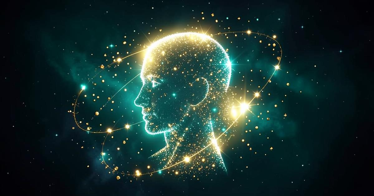 Starlight human profile with orbiting particles representing trading psychology and emotional control