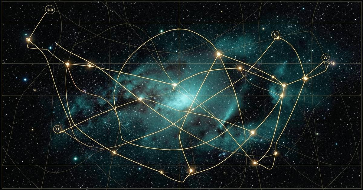 Star chart with plotted trajectory routes representing structured trading strategy planning