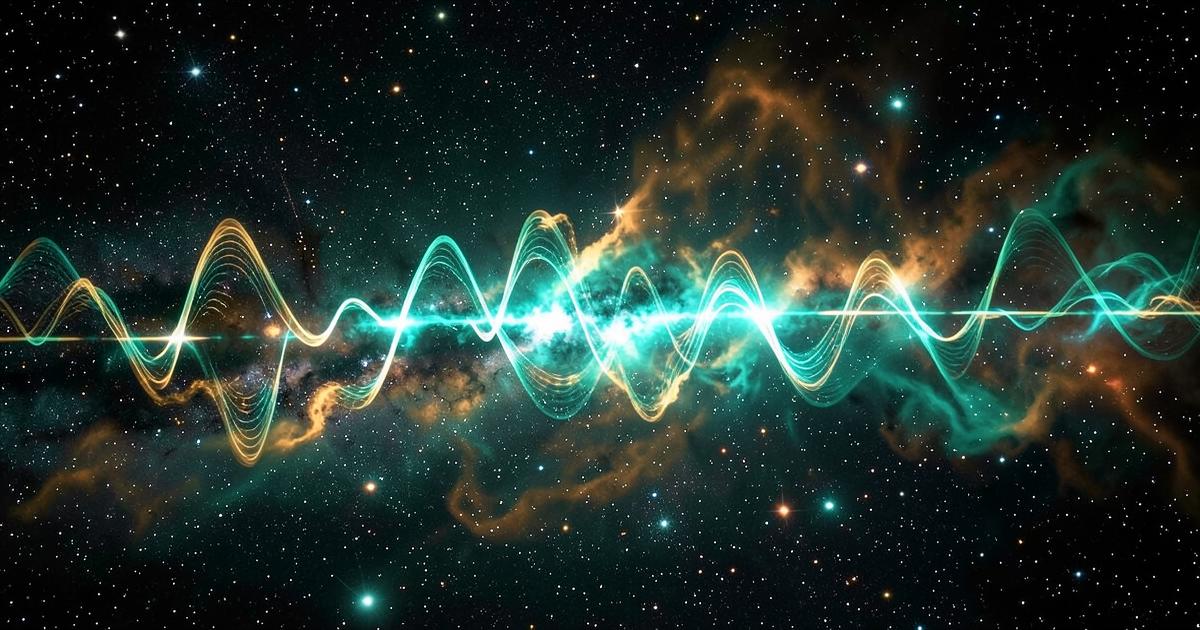 Turbulent glowing waveforms across a cosmic storm illustrating market volatility